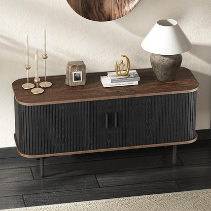 47''W Black Cabinet with Storage, Media Console, Tambour TV Stand, Television - Image 4