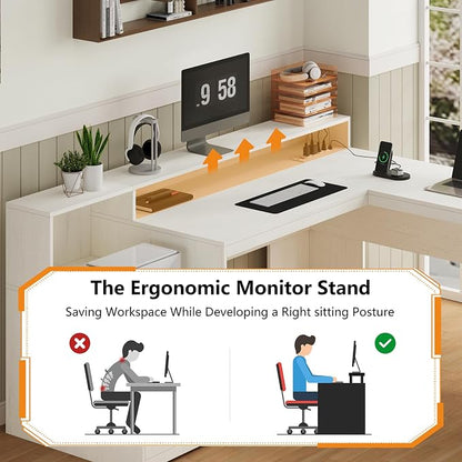 YOMILUVE 63" Farmhouse L Shaped Executive Desk - Image 7