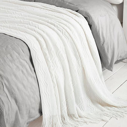 BOURINA Off White Throw Blanket 50x60 Inches Throw Textured Solid Soft Sofa - Image 5