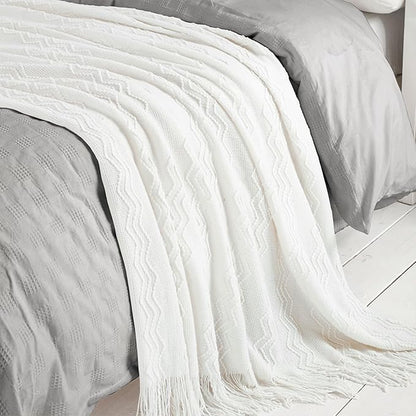 BOURINA Off White Throw Blanket 50 x90 Inches Throw Textured Solid Soft Sofa - Image 3