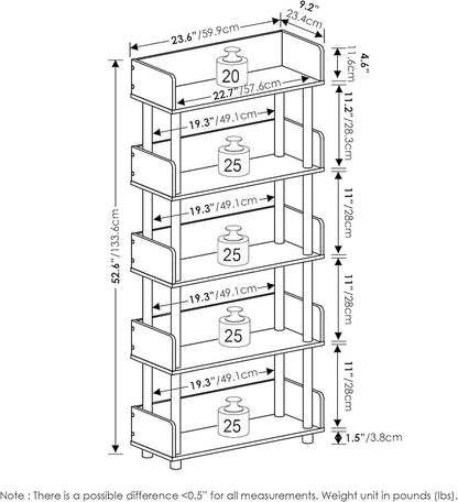 Furinno TURN-N-TUBE 5-Tier Display Shelf, Storage Shelves, Book Shelf, Open - Image 3