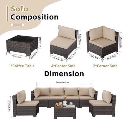CHABATREE 7pcs Outdoor Patio Furniture Sets, Rattan Conversation Sectional Set - Image 2