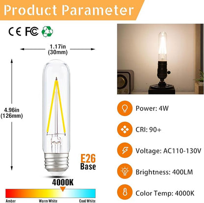 Dimmable E26 T30 T10 LED Bulb Long Tube Light Bulb 4W, Type T Tubular Light - Image 4