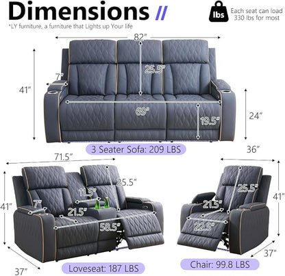 Power Reclining Sofa Set, Living Room Furniture Sets, Leather Recliner Loveseat - Image 2