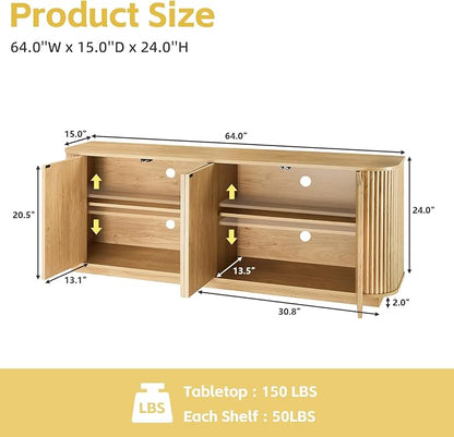 64" Fluted TV Stand for TVs up to 75 inch, Modern Entertainment Center - Image 2