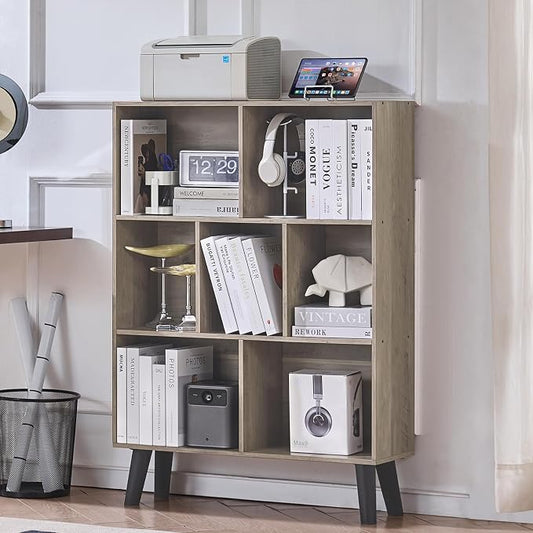 LEYAOYAO Cube Bookshelf 3 Tier Mid-Century Retro Grey Modern Bookcase by LEYAOYAO-Findtheshiningpointofyourideallife%EF%BC%81