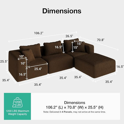 Novilla 106" Modular Sectional Sofa, Modern Cloud Sectional Couch - Image 2