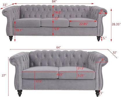 RARZOE Modern 2 Pieces Living Room Sofa Set, Contemporary Tufted Button Velvet - Image 2