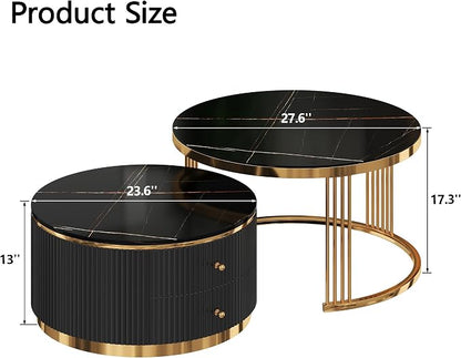 Merax 2-Piece Round Nesting Coffee Table Set - Image 2