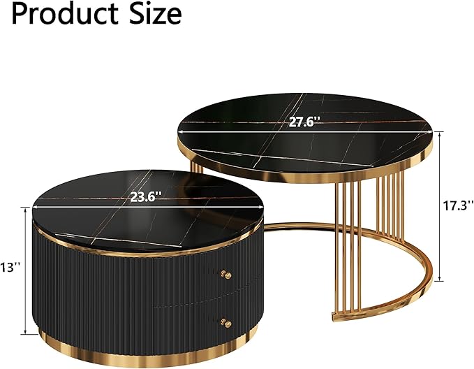Modern 2 Pieces Black Round Nesting Coffee Table - Image 2