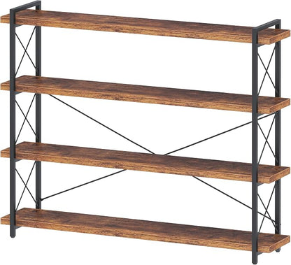 HCHQHS Large Bookshelf, 4-Tier Long Industrial Bookcase, Rustic Brown Book Shelf by HCHQHS