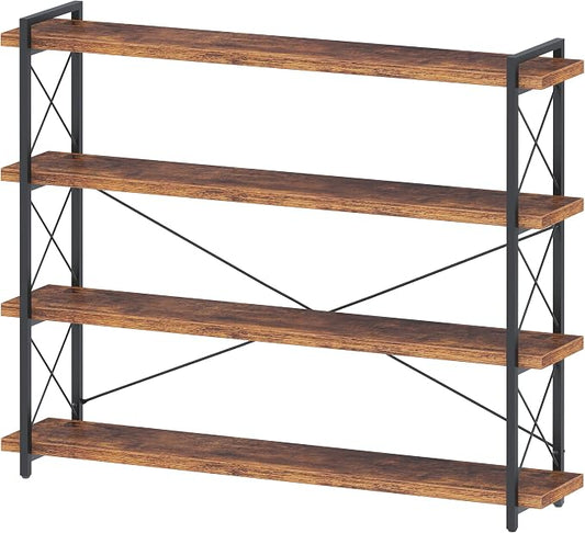 HCHQHS Large Bookshelf, 4-Tier Long Industrial Bookcase, Rustic Brown Book Shelf by HCHQHS