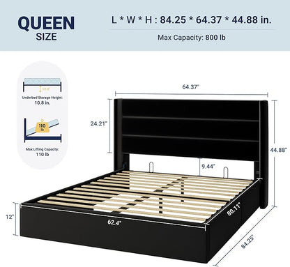 Allewie Queen Size Velvet Lift Up Storage Bed, Modern Wingback Headboard - Image 2