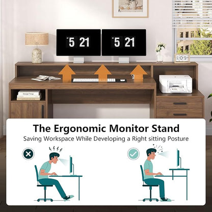 YOMILUVE Computer Desk with 3 Drawers & Storage Shelves, 65 Inch Home Office - Image 9