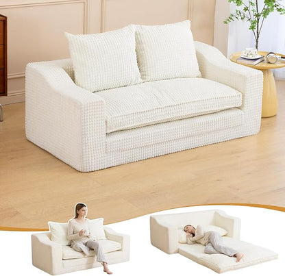 61" Convertible Sofa Bed Loveseat, Memory Foam Boneless Floor Couch by SnugSofeeFoamSofa
