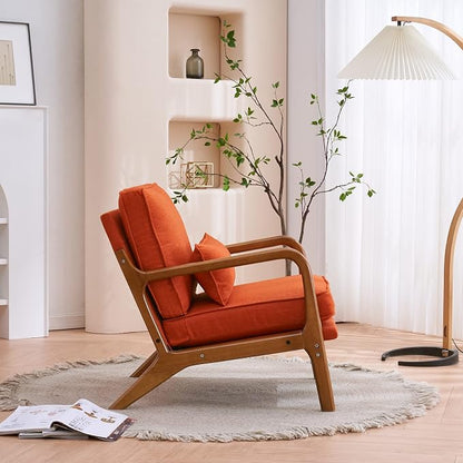 VINGLI Linen Burnt Orange Comfy Accent Chair, Mid Century Modern Lounge Armchair - Image 8