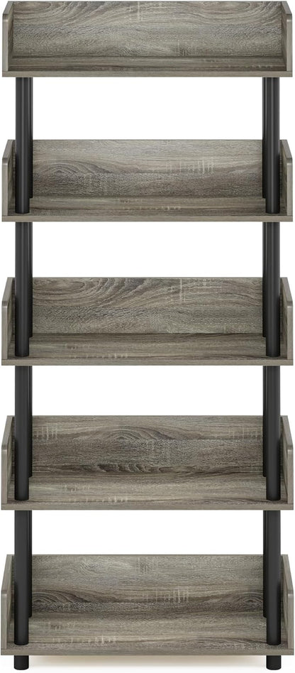 Furinno Turn-N-Tube 5-Tier Toolless Display Rack, French Oak/Black - Image 6