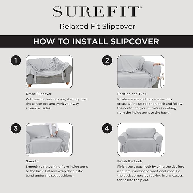 SureFit Cotton Duck Loveseat Box Cushion One Piece Slipcover, Furniture Cover - Image 4