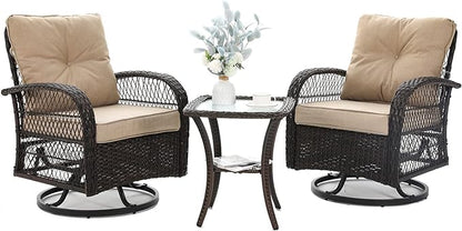 3 Pieces Patio Furniture Set, Outdoor Swivel Glider Rocker, Wicker Patio Bistro by VonzoyHome