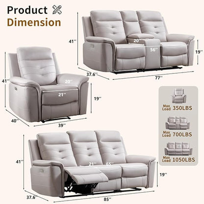 ANJ 2-Piece Oversied Faux Leather Power Recliner Sofa Set - Image 2