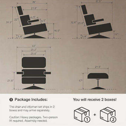 Top Grain Leather, Mid Century Chaise Lounge Chair and Ottoman, Reading Chair - Image 3