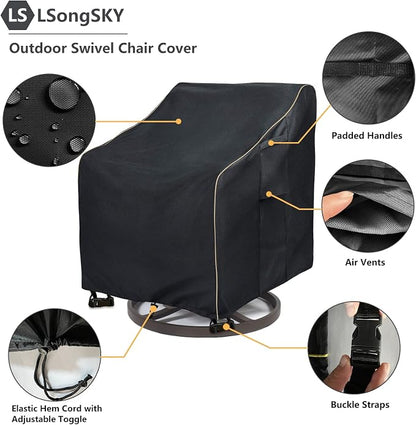 Outdoor Swivel Lounge Chair Cover 2 Pack, Waterproof Heavy Duty Patio Chair - Image 4