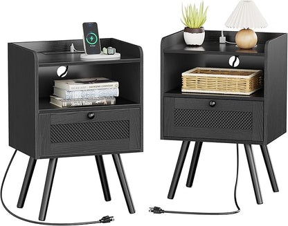 SUPERJARE Nightstands with Charging Station, Bedside Table Set of 2 with by SUPERJARE