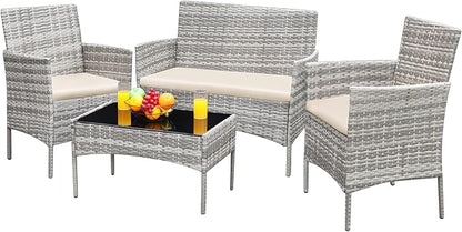Greesum Patio Furniture 4 Pieces Conversation Sets Outdoor Wickerr Rattan by BuynowfromGreesum