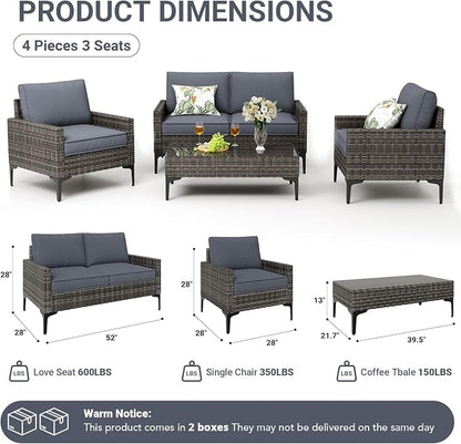 Jing's Villa 4-Piece Outdoor Sectional Sofa Set, All-Weather Wicker Patio - Image 2