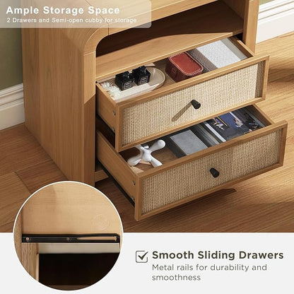 Oak&Sparrow Rattan Nightstand, 23.6'' Rattan End Table - Image 6
