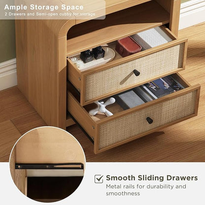 Oak&Sparrow Rattan Nightstand Set of 2, 23.6'' Rattan End Table - Image 6