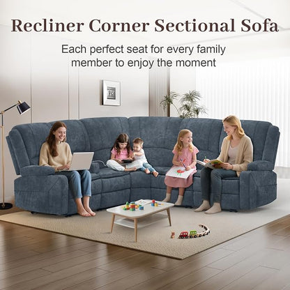 Yolsali Manual Reclining Sectional Sofa Set, 5 Seats Soft Fabric Recliner - Image 3