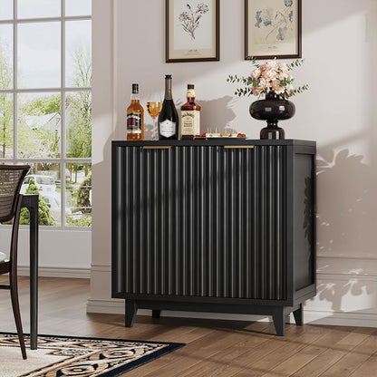 Fluted Coffee Bar Cabinet with Storage, Modern Sideboard Buffet Cabinet with - Image 8