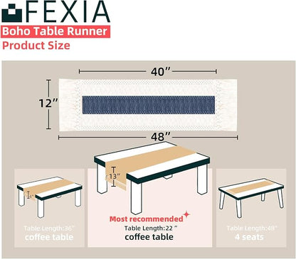 FEXIA Boho Blue Table Runner 48 Inches Long - Image 2