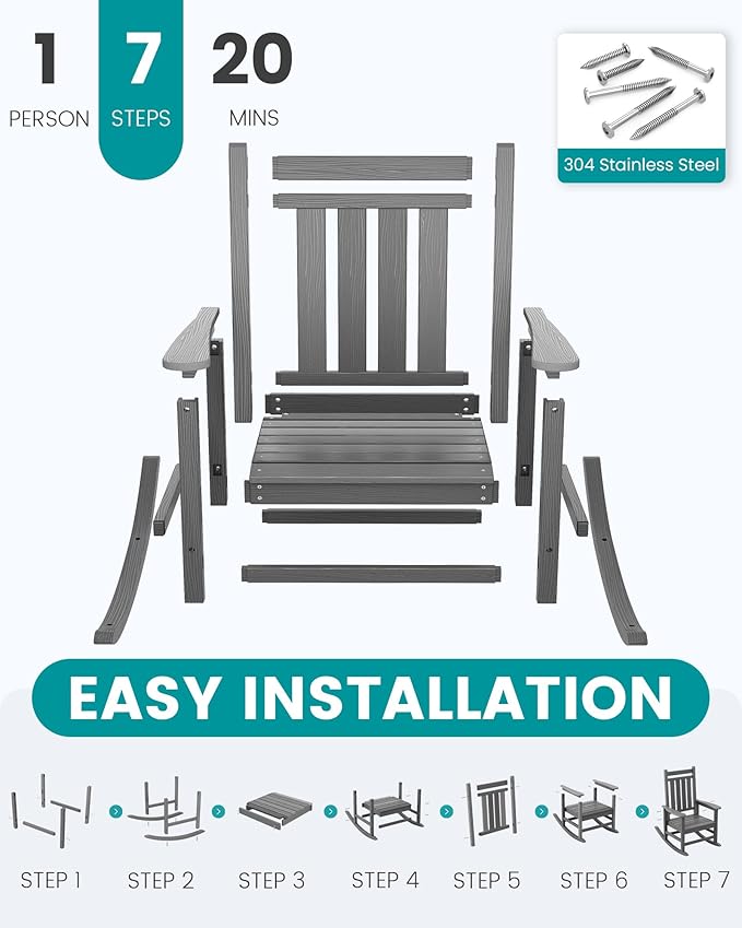 SERWALL Outdoor Rocking Chair Set of 2, HDPE Rocking Chair - Image 7