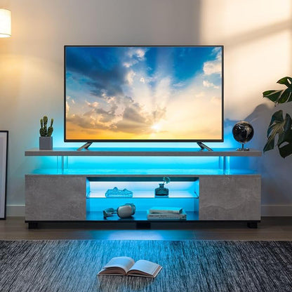 Cubehom Grey TV Stand, LED TV Stand Modern Entertainment Center - Image 3