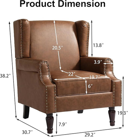 Pia Ricco Set of 2 Faux Leather Accent Chairs, High Back Wingback Armchairs - Image 2