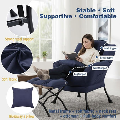 Lazy Chair with Ottoman, Large Accent Chair with Ottoman and a Throw Pillow - Image 3