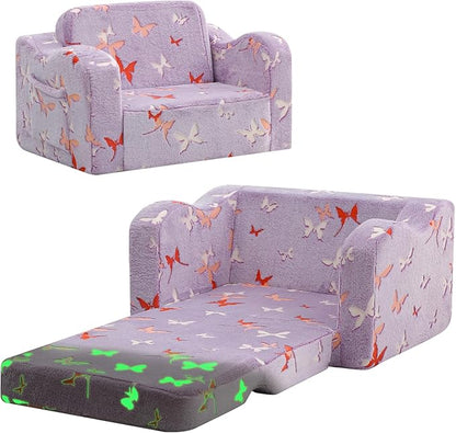 MeMoreCool Glowing Butterfly Kids Chair, 2-in-1 Foldable Kids Couch by MeMoreCool