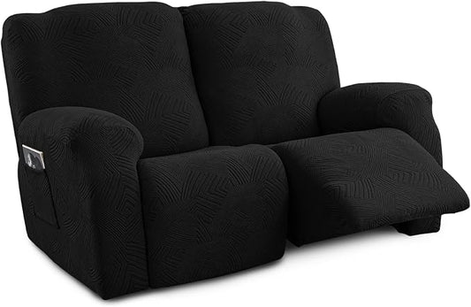 Recliner Loveseat Covers, 4-Piece Stretch Geometric Strokes Jacquard Reclining by Unknown