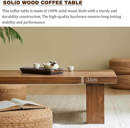 Japanese Solid Wood Coffee Table, 47.2" Low Zen Table, Tatami Style, Natural - Image 4