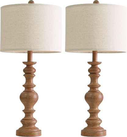 BOBOMOMO 27" Light Brown Table Lamps Set of 2, Large Farmhouse Resin Lamps - Image 7