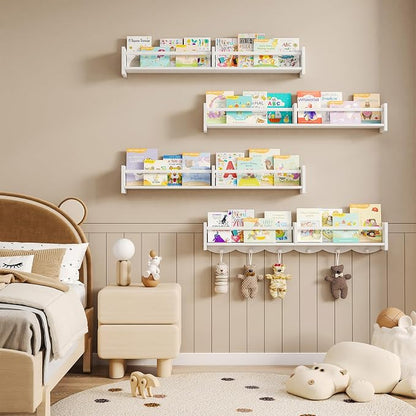 34Inch Nursery Bookshelves, Wall Floating Shelf Kids Coat Rack - Image 4