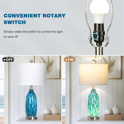 Rinweey 26" Peacock Green Glass Table Lamps Set of 2, Coastal Nautical Bedside - Image 7