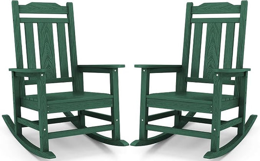 SERWALL HDPE Outdoor Rocking Chair Set of 2, Patio Rocking Chairs Set, Rocking by SERWALL