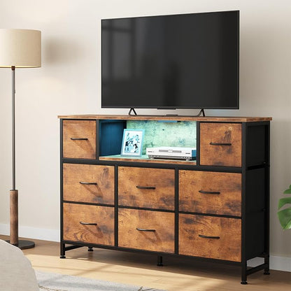 DUMOS TV Stand Dresser with 8 Fabric Drawers and Open Shelves, LED - Image 2