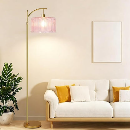 QIYIZM Pink Floor Lamp for Living Room, Mid Century Modern Brass Tall Lamp Boho - Image 7