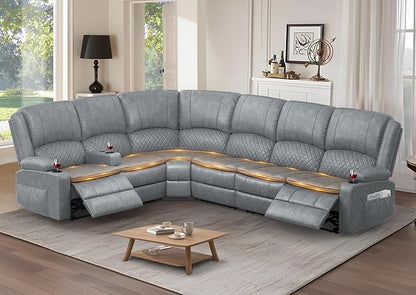 Yolsali Manual Reclining Sectional Sofa Set, 6 Seats Soft Leather Recliner by SavortheHappyMoments