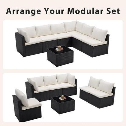 Sweetcrispy 7-Piece Outdoor Patio Sectional Sofa, Modular PE Wicker Outdoor - Image 7