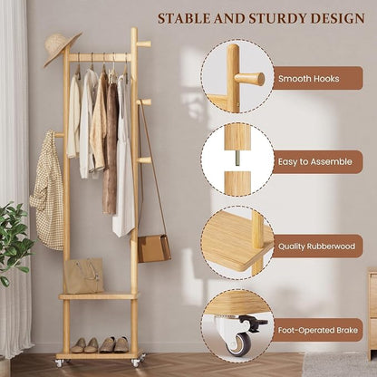 Solid Wood Coat Rack Freestanding Clothing Rack - Image 3